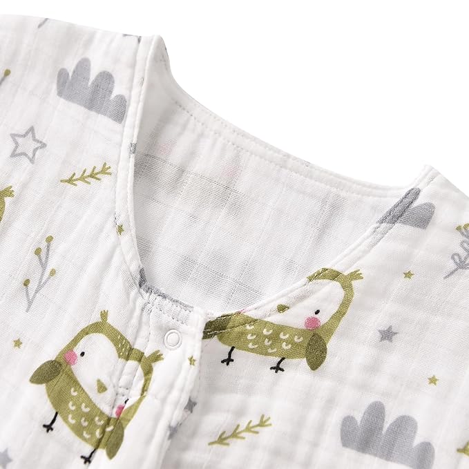 TADO MUSLIN Toddler Sleep Sack 2-4T, 0.5 TOG Lightweight Wearable Blanket, 100% Organic Cotton Muslin, Sleeveless, 2-Way YKK Zipper, OEKO-TEX Certified, Owl