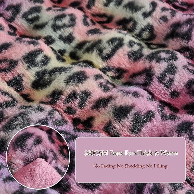 20x54 Fluffy Leopard Print Full Body Pillow,Cheetah Print Plush Fuzzy Faux Fur Body Pillows,Ultra Soft Bed and Sofa Pillow for Side Sleeper & Pregnancy,Furry Long Pillows-Rainbow Leopard