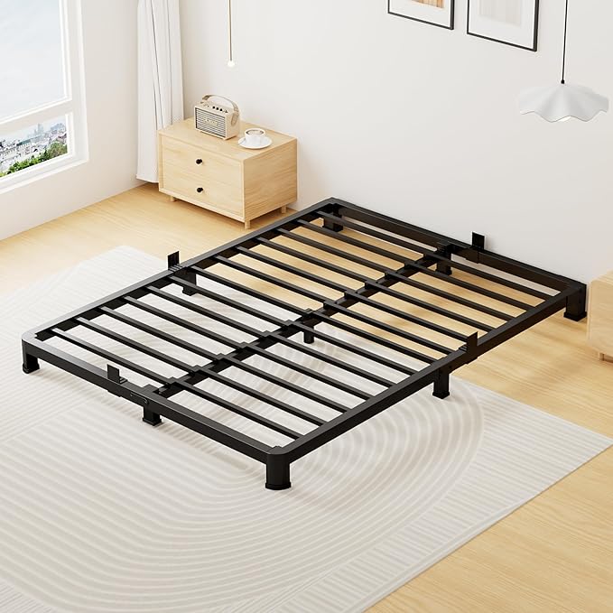Superay 4 Inch King Bed Frame Low Profile, Heavy Duty Metal Platform Bed Frame with Round Corner Legs, Sturdy Mattress Foundation, No Box Spring Needed, Easy Assembly, Noise Free, Black