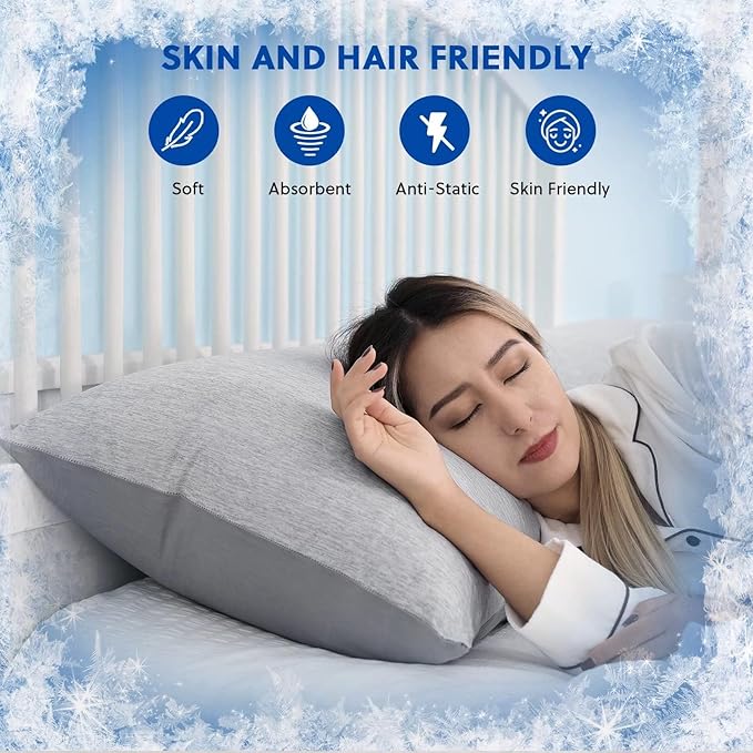 HOMFINE Cooling Pillowcase Body Size - Double Side Q-Max 0.439 Cooling Fiber for Pillow Protector, Breathable Long Cold Pillow Cover for Hot Sleeper Night Sweat, Hidden Zipper, 1 Pack (20"x54", Grey)