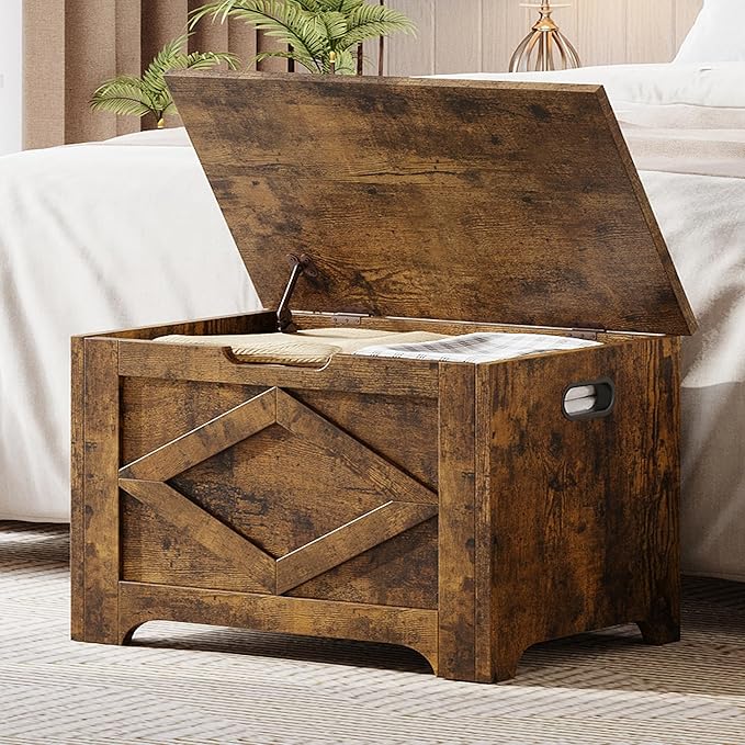 GarveeHome 23.6 in Storage Chest, Wooden Storage Bench with Safety Hinge, Easy Assembly, Large Shoe Bench for Entryway, Living Room, Bedroom