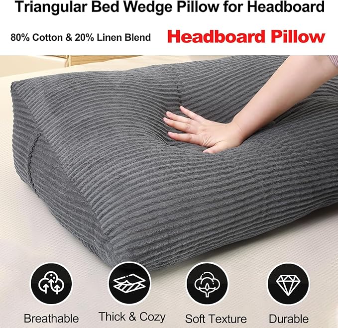 Headboard Pillow King, Large Triangular Wedge Cushion with Neck Roll Pillow for Reading Sitting Working, Backrest Positioning Support Bodypillow with Removable Washable Cover for Bed Dorm Sofa