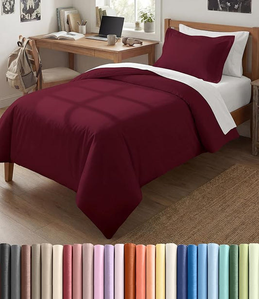 Duvet Cover Twin/Twin XL Size Set - Extra Soft Twin/Twin XL Duvet Cover 68" x 90" with 1 Pillow Sham - Hotel Luxury, Easy Care, Fade Free with Zipper Closures & Ties - Comfy & Breathable (Burgundy)