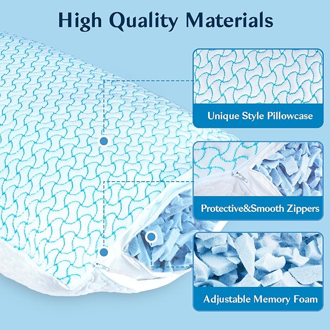 SUPA MODERN Shredded Memory Foam Pillows Queen Size Set of 1, Cooling Bed Pillow for Sleeping for Hot Sleepers, Adjustable Pilllows for Side Back and Stomach Sleepers, Neck & Shoulder Comfort Support