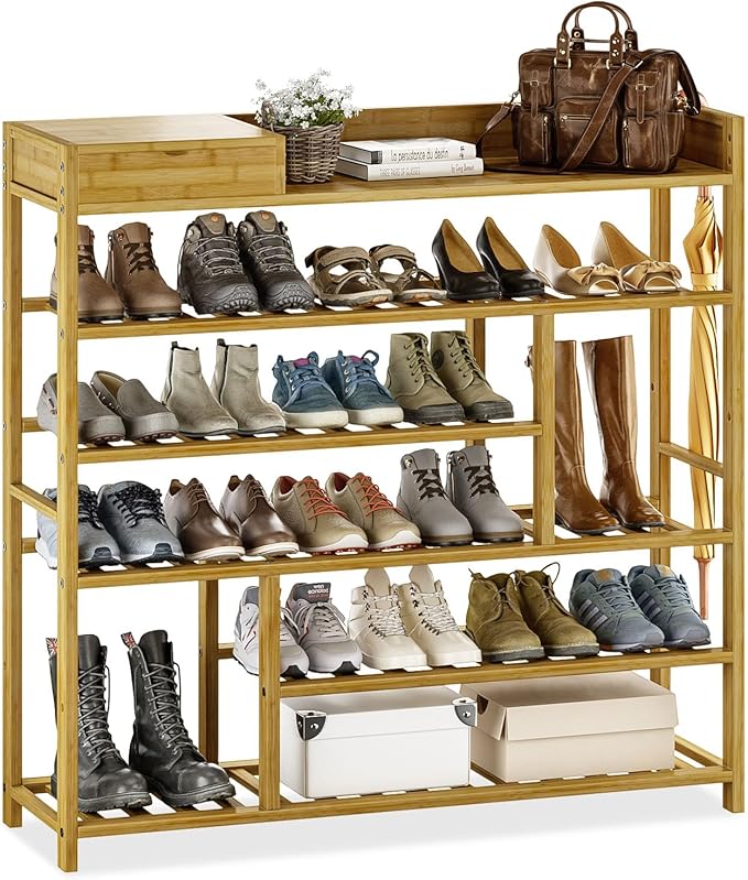 Bamworld Shoe Rack for Front Door Entrance Bamboo Shoe Organizer with Storage Box Free Standing Shoe Cabinet Shoe Storage Shelf for entryway, Closet and Doorway (Natural)