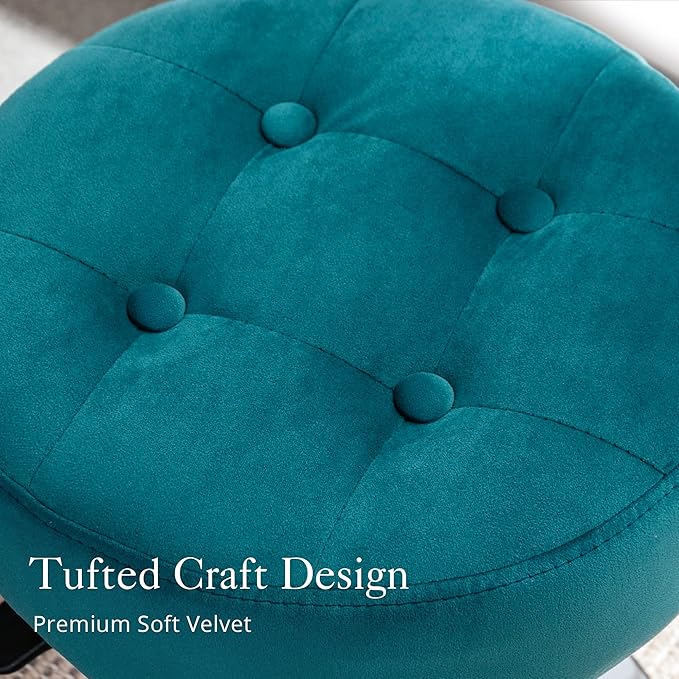 LUE BONA Adjustable Vanity Stool, 360 Swivel Chair for Makeup Room, Vanity Chairs, Teal Faux Leather Stool for Bathroom & Living Room