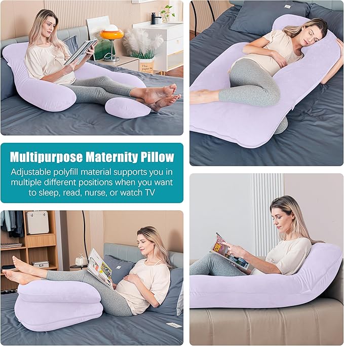 Cute Castle Pregnancy Pillows, Soft U-Shape Maternity Pillow with Removable Cover - Full Body Pillows for Adults Sleeping - Pregnancy Must Haves - Jumbo 57 Inch - Purple