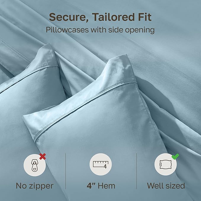 California Design Den Standard Queen Size Pillowcase Set - 400 Thread Count, 100% Cotton Sateen, Set of 2 Pillow Covers, Soft and Breathable - Sky Blue
