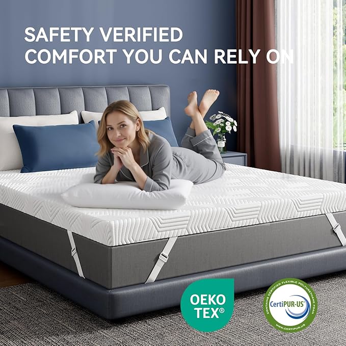 ELEMUSE 3 Inch Gel Memory Foam Mattress Topper Cal King Size Pressure-Relieving Mattress Topper for Back Pain,Non-Slip Design with Removable & Washable Cover, CertiPUR-US