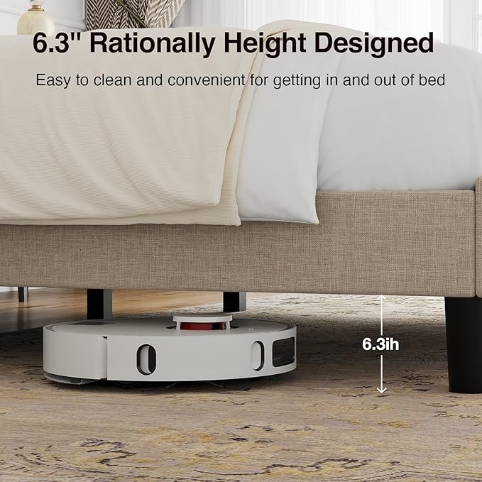 Novilla Queen Size Bed Frame, Queen Bed Frame with Headboard, Linen Upholstered Wing Side Headboard, No Box Spring Needed, Heavy Duty Feet, Easy Assembly, Beige