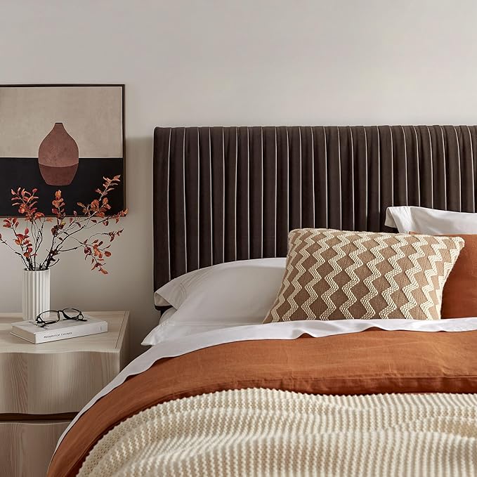 Modway Eloise King Velvet Headboard with Ruched Details in Chocolate Brown - Modern Bed Headboard Only with Stain-Resistant Performance Upholstery, Height-Adjustable Mount
