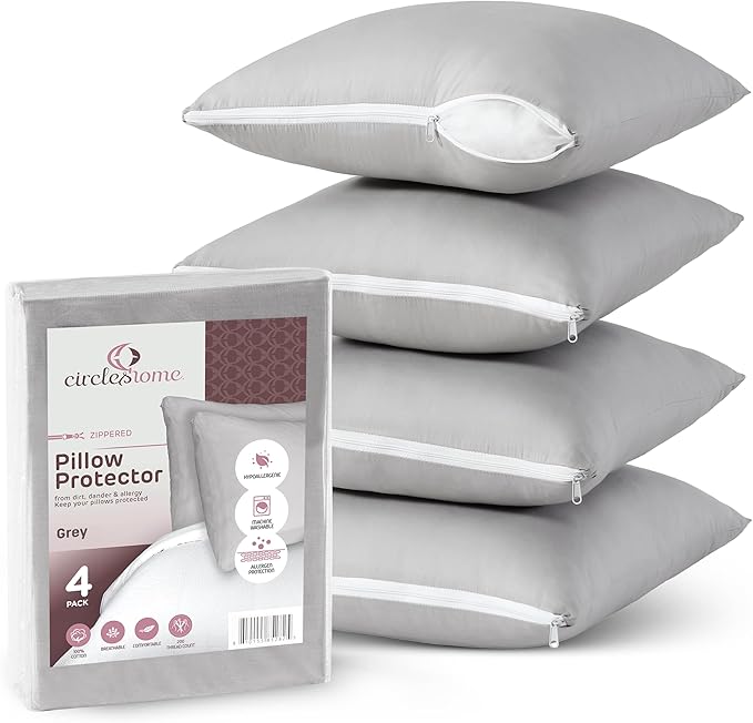 CIRCLESHOME European Pillow Protectors - 100% Cotton Breathable Pillowcases - 26 X 26 Square Pillowcases - Protects Pillows from Dirt, Dust and Debris (European- 2 Pack- 26x26)