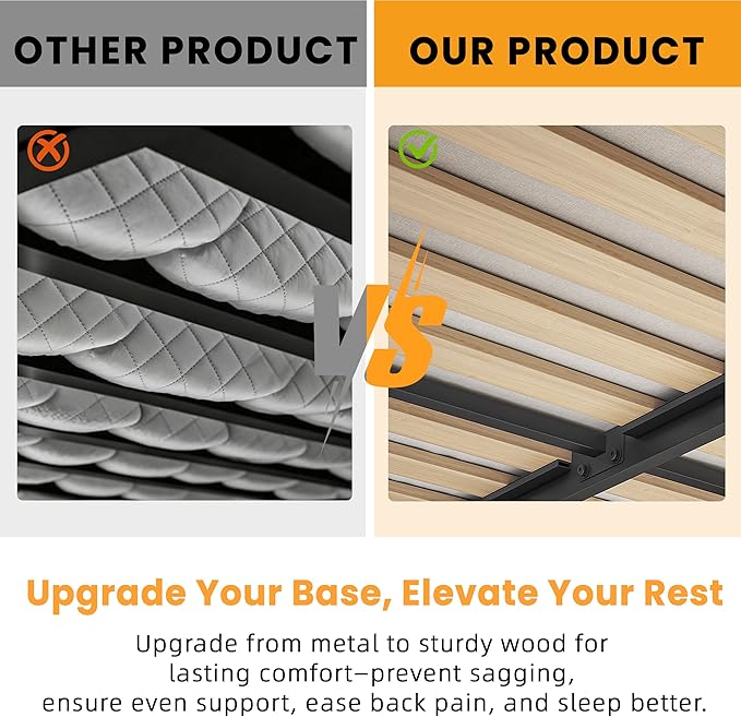 VIPSHOW 2 Inch Wood Slat Twin Box Spring with Round Corners - 3000 lbs Capacity, Low Profile Bed Slat Replacement Bunkie Board with Metal Frame, Noise-Free, Easy Assemble, Black