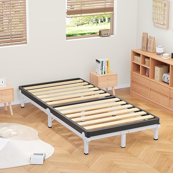 MAF Metal Bed Frame Twin XL, 9-Legs Support Bed Base, 8 Inches Twin XL Bed Frame for Box Spring and Mattress, Basics Bed Frame Headboard Attachable Tool-Free Easy Assembly, White