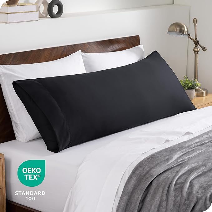 Bare Home Microfiber Body Pillow Cover - Ultra Soft & Cooling - Double Brushed - Envelope Closure - Easy Care (20''x54'' Body Pillow Cover, Black)
