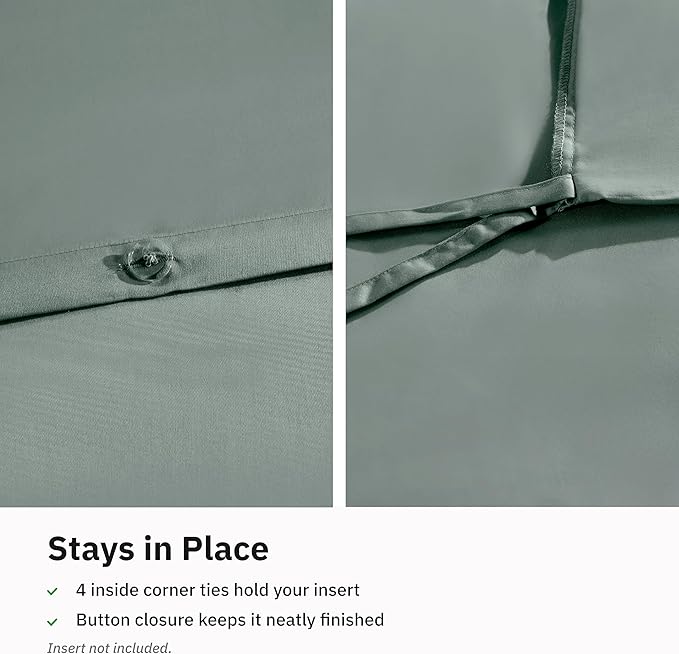 Duvet Cover Twin Cotton Only - Premium 400 Thread Count, Natural 100% Cotton Duvet Covers, Soft Sateen Weave, Button Closure and Corner Ties - Sage Green