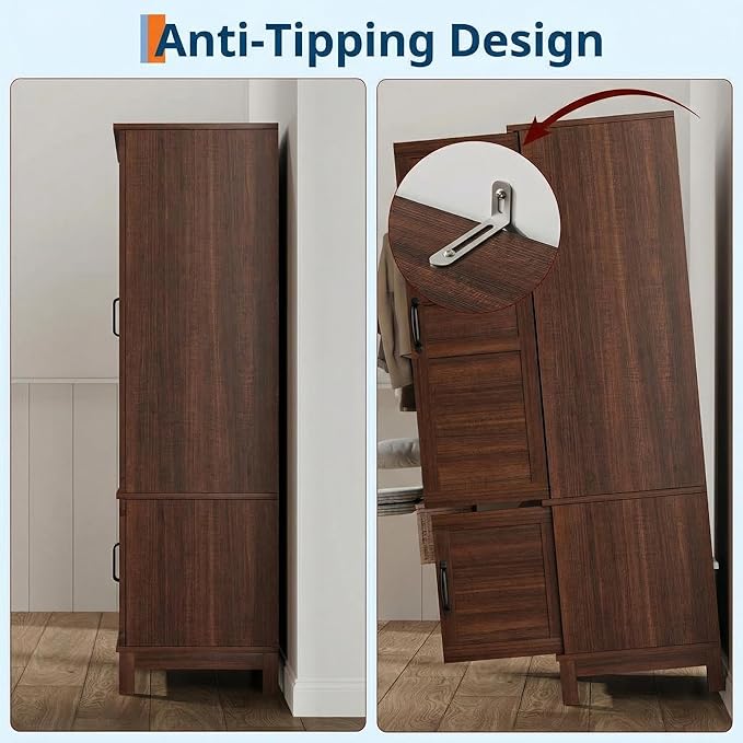 IDEALHOUSE Armoire Wardrobe Closet with 4 Doors, 72" Tall Wooden Clothing Wardrobe with Hanging Rod & DIY Adjustable Shelf, Heavy Duty Bedroom Armoire Storage Cabinet, Walnut