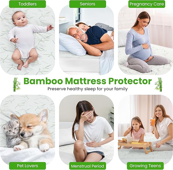 Hannah Linen Viscose derived from Bamboo Cooling Mattress Protector, 100% Waterproof - Soft and Breathable, 280 GSM Fitted Style Mattress Cover, 16 Inches Deep Pocket - Full, 75x54 - (2 Pack)