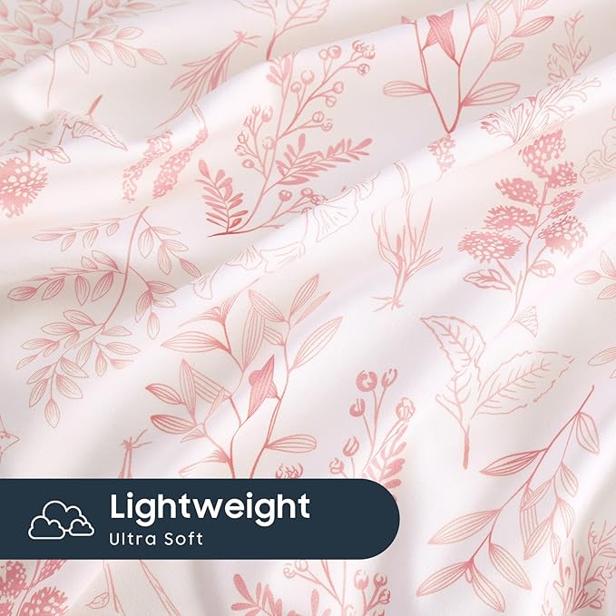 Wake In Cloud - Floral Duvet Cover Set, Botanical Vintage Flower Coquette Cottagecore Aesthetic for Women Teen Girls, Soft Lightweight Bedding, 3-Piece, Blush Pink, Full Size