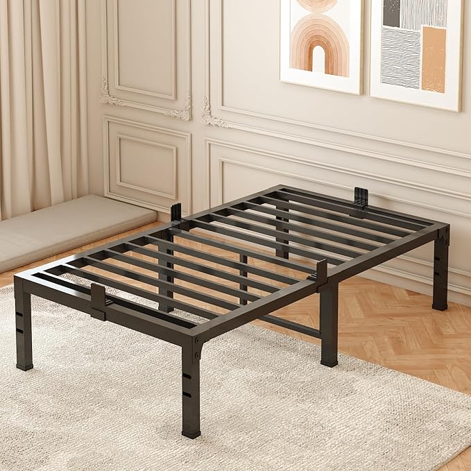 FUIOBYVV Twin XL Bed Frames 18 Inch Heavy Duty Metal Platform Bed Frame Twin Size Support Up to 3500 lbs,No Box Spring Needed,No Shaking,Steel Slat Support,Noise Free,Easy Assembly