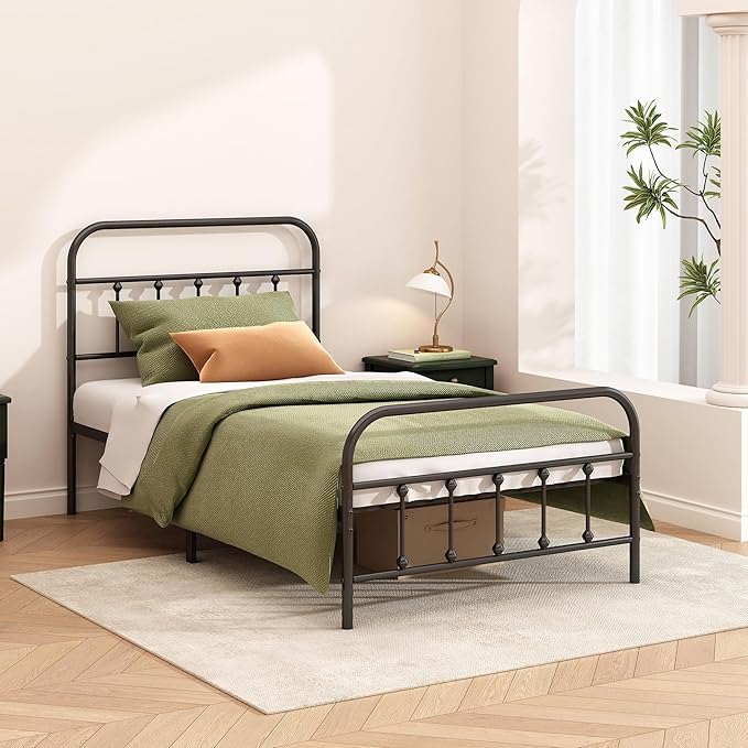 Kujielan Metal Bed Frame - Structurally Stable Heavy Duty Steel Slat Supported Twin Bed Frames,No Box Spring Needed for Easy Removal and Transport.