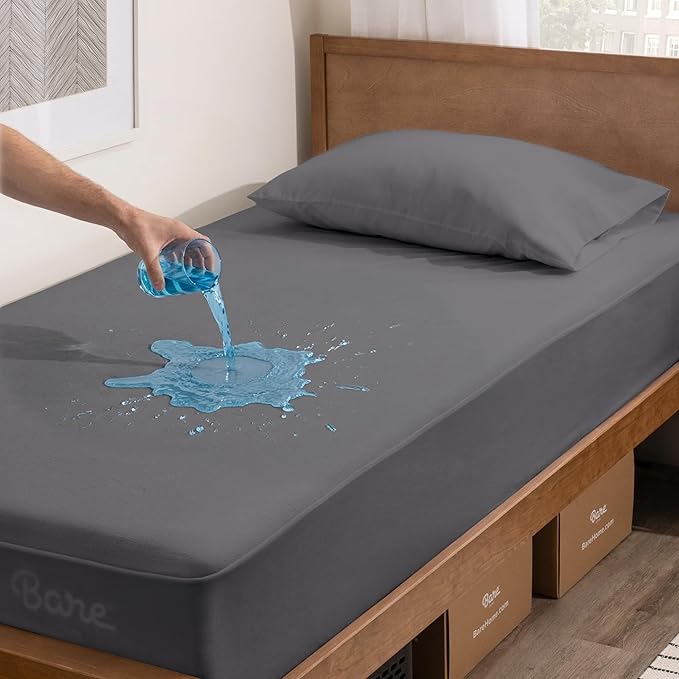 Bare Home Twin Extra Long Mattress Protector - 100% Waterproof & Breathable - Cooling Mattress Cover - Protect Against Spills - Vinyl Free - Dorm Essentials - Protect Your Mattress (Twin XL, Grey)