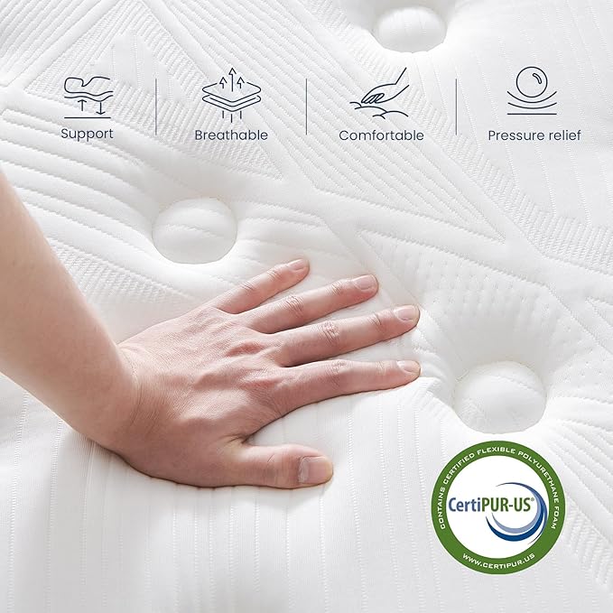Coolvie Full Mattress 14 Inch Mattresses Full Size in A Box Hybrid Mattress Individual Pocket Springs Mattresses with Memory Foam Layer Provide Motion Isolation & Cool Sleep
