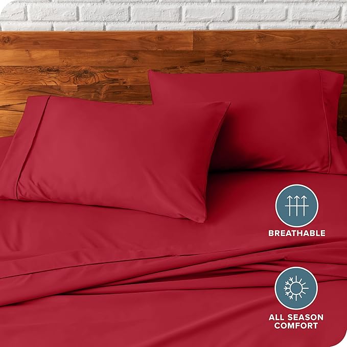 Bare Home Microfiber Pillow Cases - Standard/Queen Size Set of 2 - Cooling Pillowcases - Double Brushed - Red Pillowcases 2 Pack - Easy Care (Standard Pillowcase Set of 2, Red)