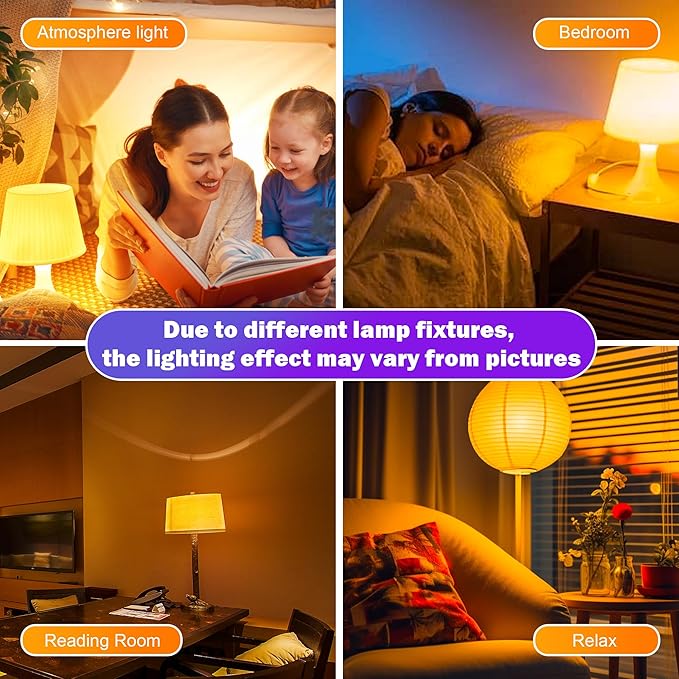 Amber Sleep Light Bulbs, Blue Light Blocking, A19 9W(60 Watt Equivalent) Dim Light Bulbs for Lamp, 1800K Warm Light Bulb, E26 for Healthy Sleep Bedroom Kids Room, 4.30X2.35X2.35 Inch, 2 Pack