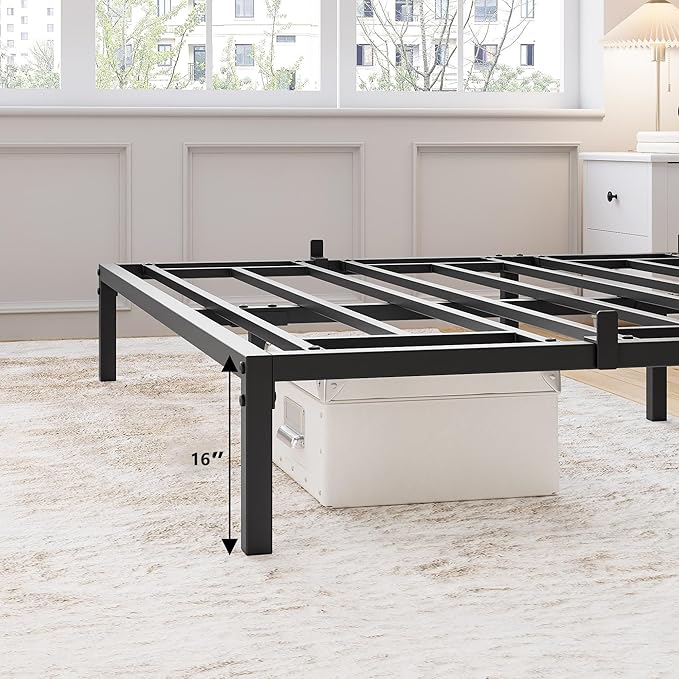 GarveeHome Twin Size Bed Frame, 16 Inch Metal Platform Bed Frames with Heavy Duty Steel Slat Support, No Box Spring Needed, Noise Free,Anti-Sliding Slat,Easy Assembly, Under Bed Storage