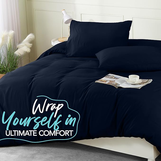 Utopia Bedding Duvet Cover Set with Pillowcases - 3 Pieces Bedding Duvet Cover with Zipper Closure - 1 Duvet Cover with 2 Pillowcases - Soft Brushed Microfiber (Queen, Navy)