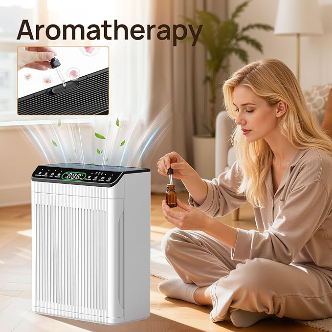Air Purifiers for Home Large Room, Air Purifier up to 2200sq.ft, PM2.5 Air Quality Display, Sleep Mode with Fragrance for Smoke Dust Odors, ET066, Ivory, 1Pack+3Modes