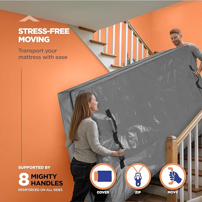 Mattress Bags For Moving With 8 Handles– California King Mattress Moving Bag Tear-Proof Mattress Storage Cover With Dual Zippers Cali King Mattress Moving Bags For Storage Mattress Protector