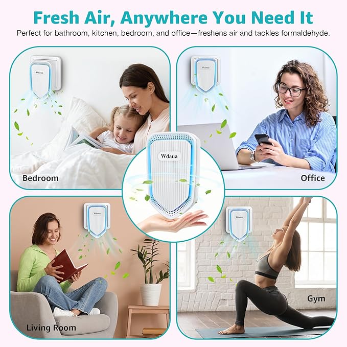 Air Ionizers Plug In Air Purifier 4 Pack Negative Ion Air Purifiers Ionizer for Home, Bedroom, Office, Basement Kitchen Air Freshener Odor Reducer Pets Smoke Smell (4, White)
