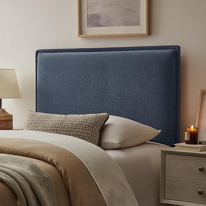 Modway Camille Twin Size Upholstered Linen Blend Headboard with Removable Slipcover – in Denim - Padded Pillow Style Headboard with Adjustable Mounting for Twin Beds