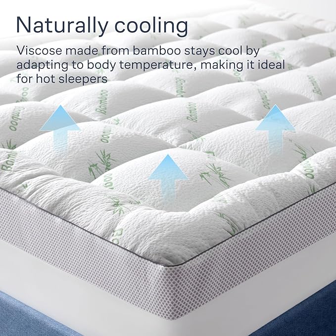 Dual-Layer 4 Inch King Size Mattress Topper - 2” Memory Foam + 2” Viscose Made from Bamboo Mattress Pad - Double the Comfort & Back Support - Removable & Machine-Washable Cover, Green