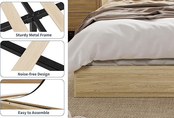 IDEALHOUSE Platform Bed Frame California King, Wooden Slat Support,No Box Spring Needed, Easy Assembly, Natural
