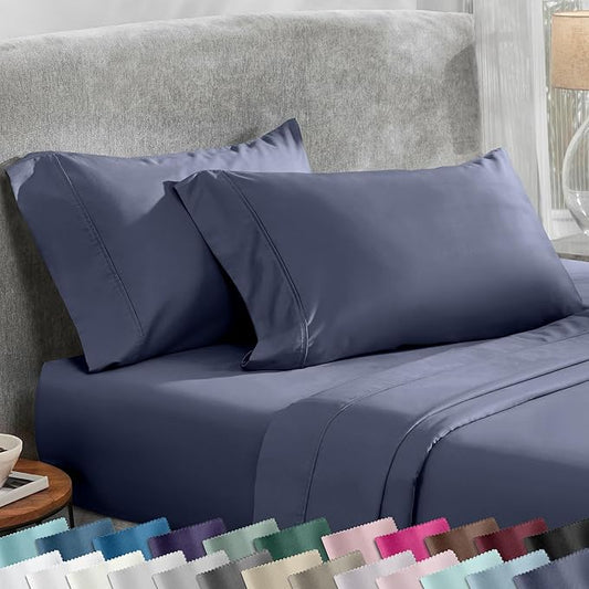 California Design Den King Size Pillowcase Set - 400 Thread Count, 100% Cotton Sateen, Set of 2 Pillow Covers, Soft and Breathable - Indigo Dusty Blue