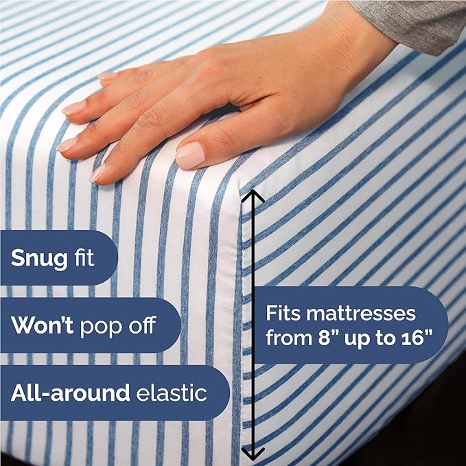 Full Size 4 Piece Sheet Set - Comfy Breathable & Cooling Sheets - Hotel Luxury Bed Sheets for Women & Men - Deep Pockets, Easy-Fit, Soft and Wrinkle Free Sheets - Blue Stripes Oeko-Tex Bed Sheet Set