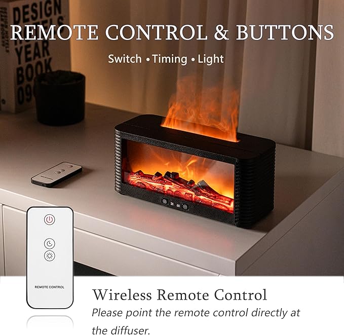 2026 Upgraded 9 Color Flame Fireplace Aroma Essential Oil Diffuser,250ml USB Desktop Noiseless Cool Mist Humidifier with Timer Auto-Off Protection for Home,Office, Gift (Black)
