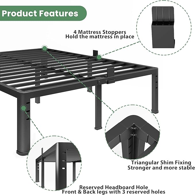 NKZ 12 Inch Queen Bed Frame, Sturdy Metal Platform with Round Corner Legs, 3,500 lbs Heavy Duty Steel Slat Support, Easy Assembly, Noise Free, No Box Spring Needed