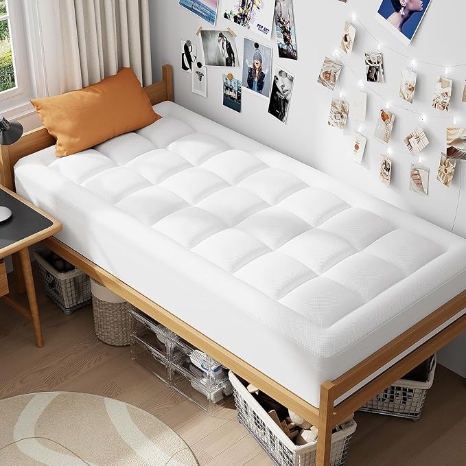 ELEMUSE 3 Inch Twin Size Dual Layer Memory Foam Mattress Topper, 2 Inch Cooling Gel Foam, 1 Inch Soft Pillowtop Pad, Pressure Relief Bed Topper for Kids, Guest Room & Bunk Bed, Comfortable Support