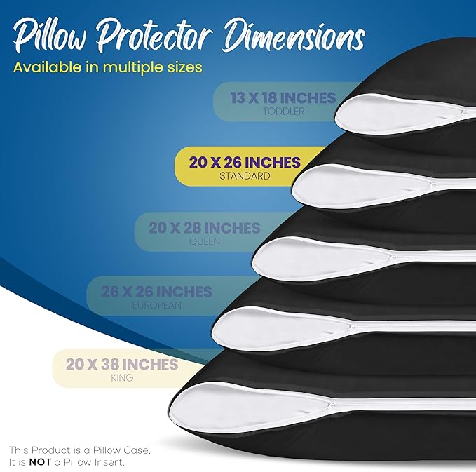 Utopia Bedding Premium 100% Waterproof Pillow Protectors with Zipper Standard Size (Set of 4), Bed Bug and Dust Mite Proof Zippered Pillow Covers, Pillow Encasement Cases, Black