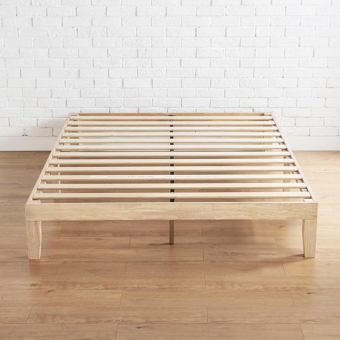 Mellow Naturalista Classic 12 Inch Solid Wood Platform Bed with Wooden Slats, Queen, White Wash