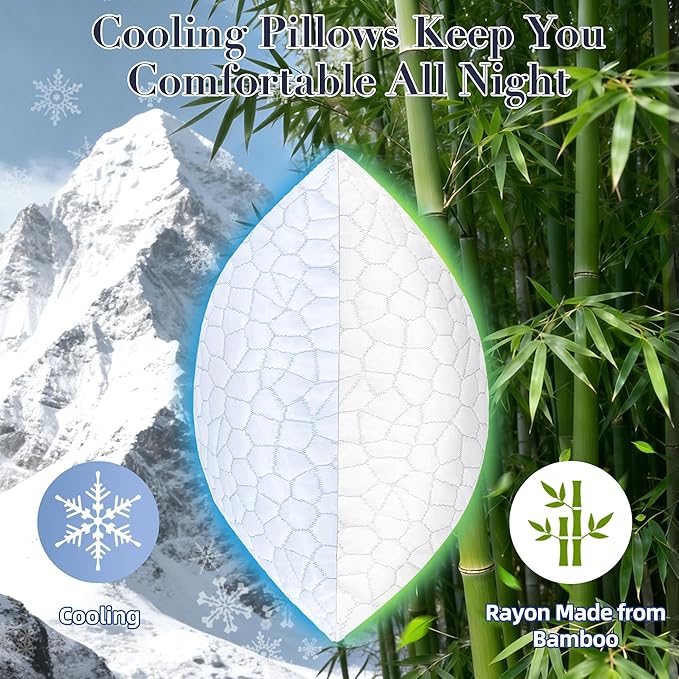 Yettbea Adjustable Shredded Memory Foam Pillows King Size Set of 2, Luxury Bamboo Cooling Pillow w/Washable Zippered Cover, Soft or Firm Support Bed Pillow for Side, Back, Stomach Sleeper