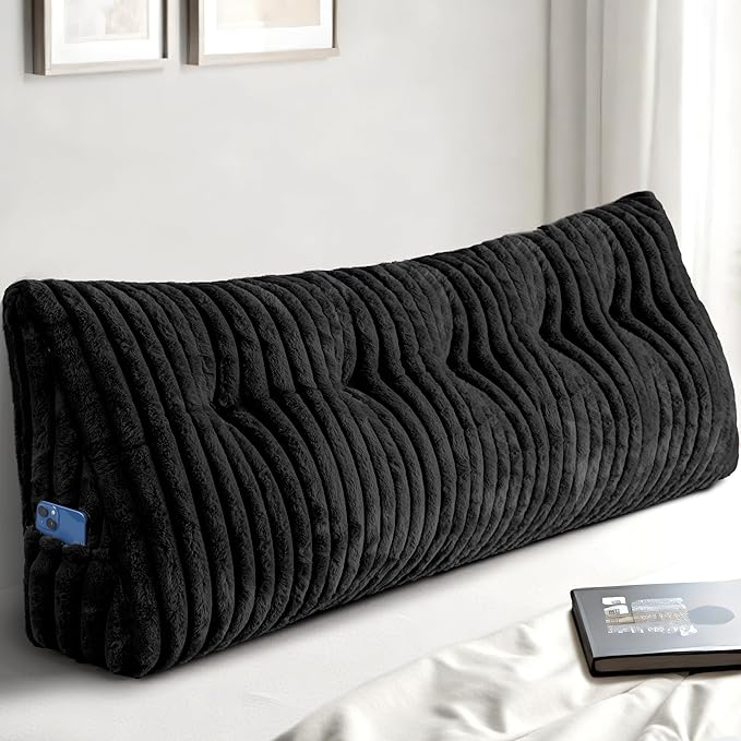 Headboard Pillow Queen, Triangular Wedge Pillow Headboard Queen, Cushion Headboards Reading Pillows, Backrest Pillows for Sitting in Bed or Working with Removable Cover, Black