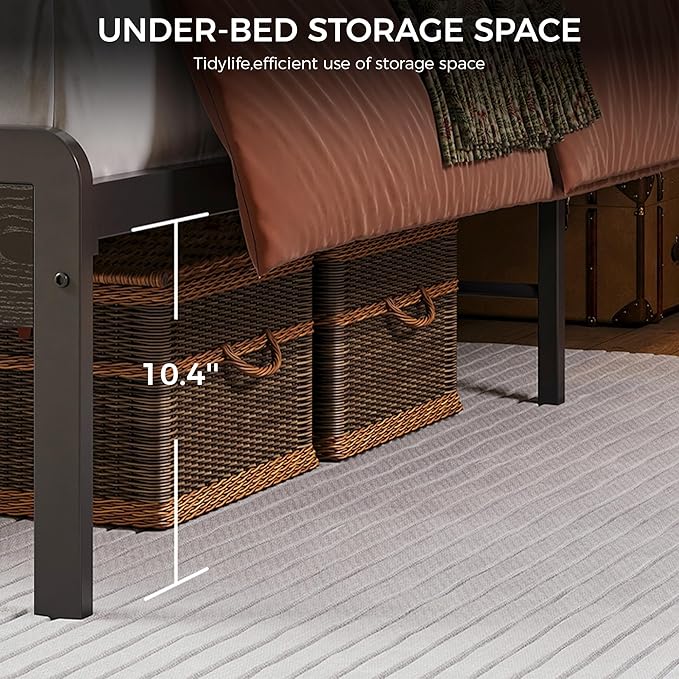 LIKIMIO Queen Bed Frame with Headboard, Dark Wood Camas Queen with Strong Supports, Sturdy, Noise-Free, No Box Spring Needed, Black