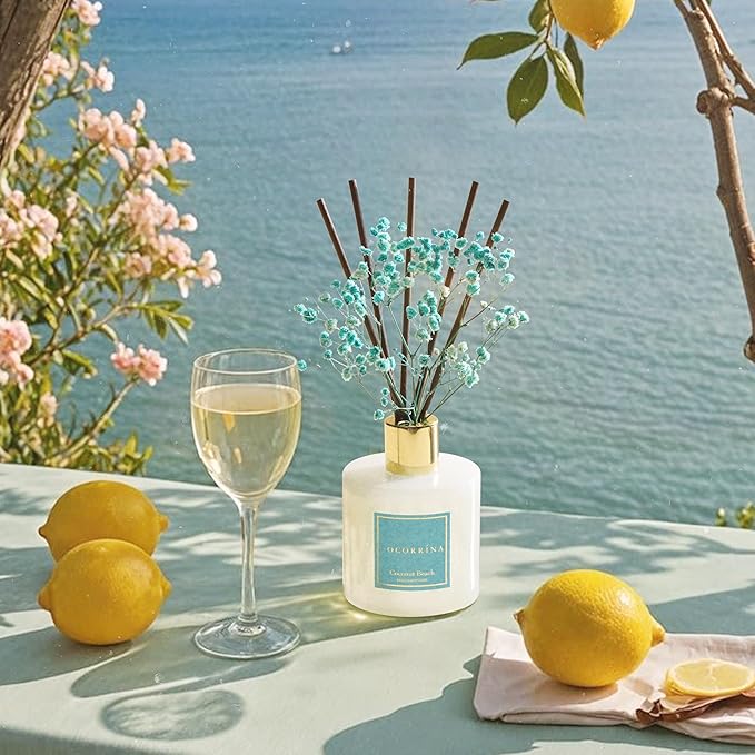 COCORRÍNA Reed Diffuser - Coconut Beach 6.7 fl oz Reed Diffuser with Sticks, Home Bedrrom Bathroom Shelf Decor