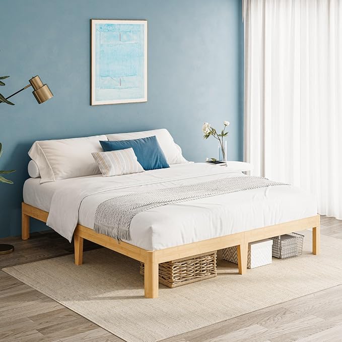 12 Inch High Bamboo Wood King Bed Frame Platform, Steel Slats Support King Size Bed Frame, Heavy Duty, No Box Spring Needed, Noise Free, Easy Assembly