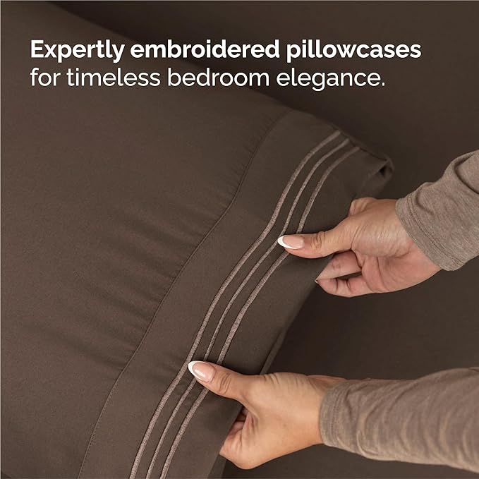 King Size 4 Piece Sheet Set - Comfy Breathable & Cooling Sheets - Hotel Luxury Bed Sheets for Women & Men - Deep Pockets, Easy-Fit, Extra Soft and Wrinkle Free Sheets - Brown Oeko-Tex Bed Sheet Set